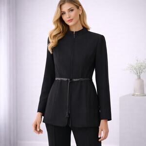 Charles Chang-Lima Black Wool Blazer Leather Tie Waist Size 12